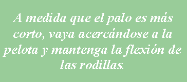 Cuadro de texto: A medida que el palo es m�s corto, vaya acerc�ndose a la pelota y mantenga la flexi�n de las rodillas.